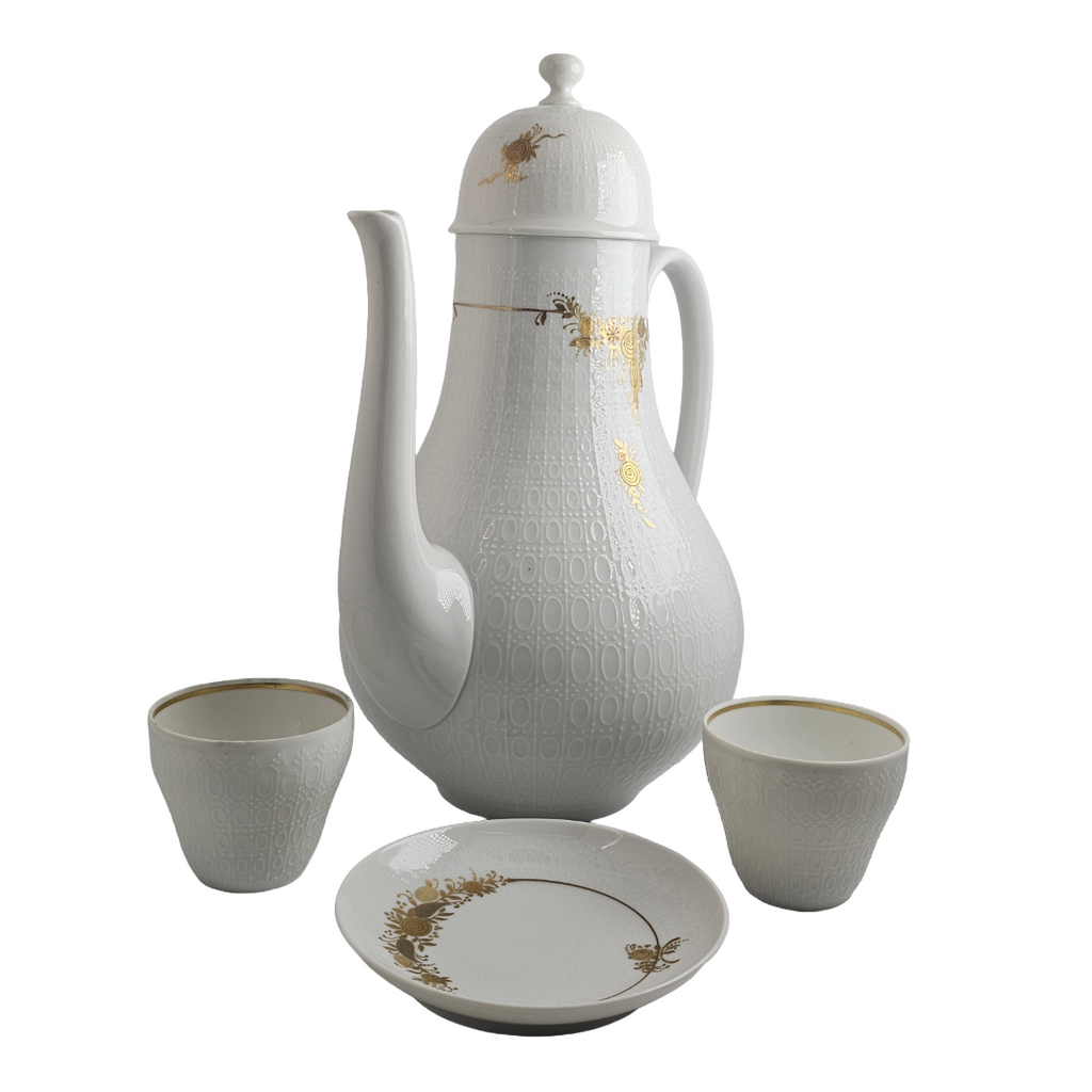 Rosenthal Germany Studio Line Tea Set for Two – Bjorn Wiinblad Design, Gold Floral Trim