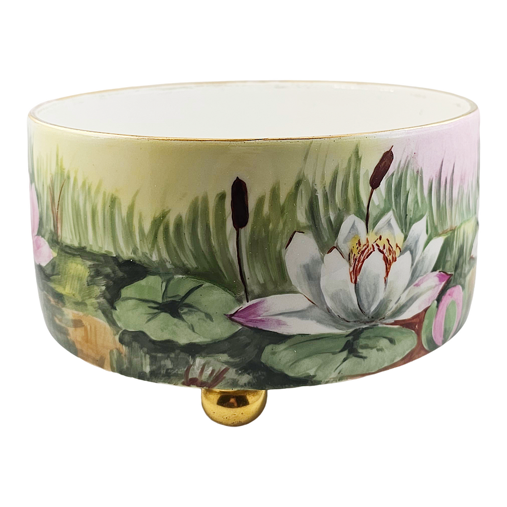 Limoges French Porcelain Cachepot & Fernery Vase HP Swans and Waterlilies AS Hoffman