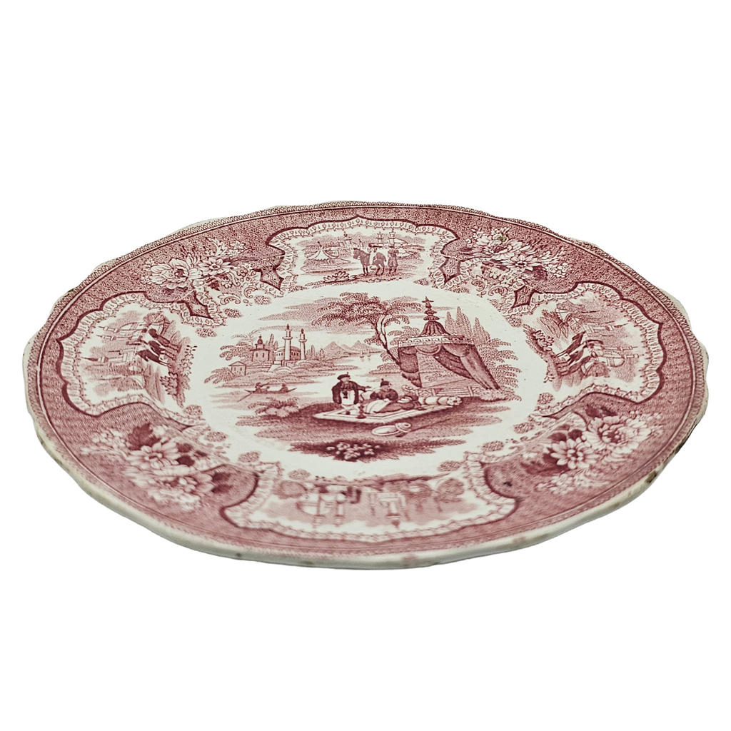 Antique English Ironstone Red Transferware Adams & Sons Palestine Plate