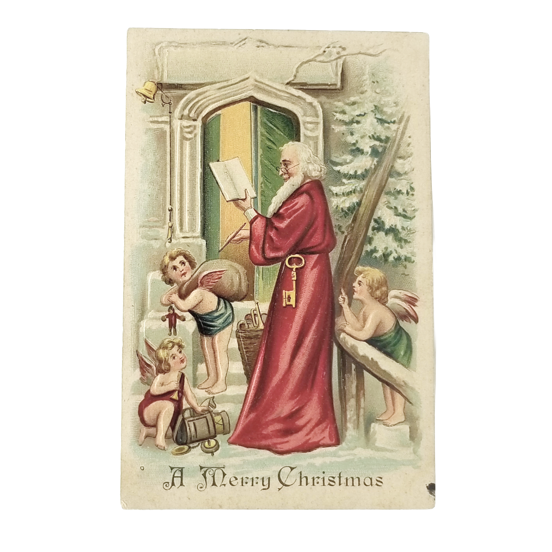 Christmas Postcard Santa Claus in Robe Cherub Angels Series 216