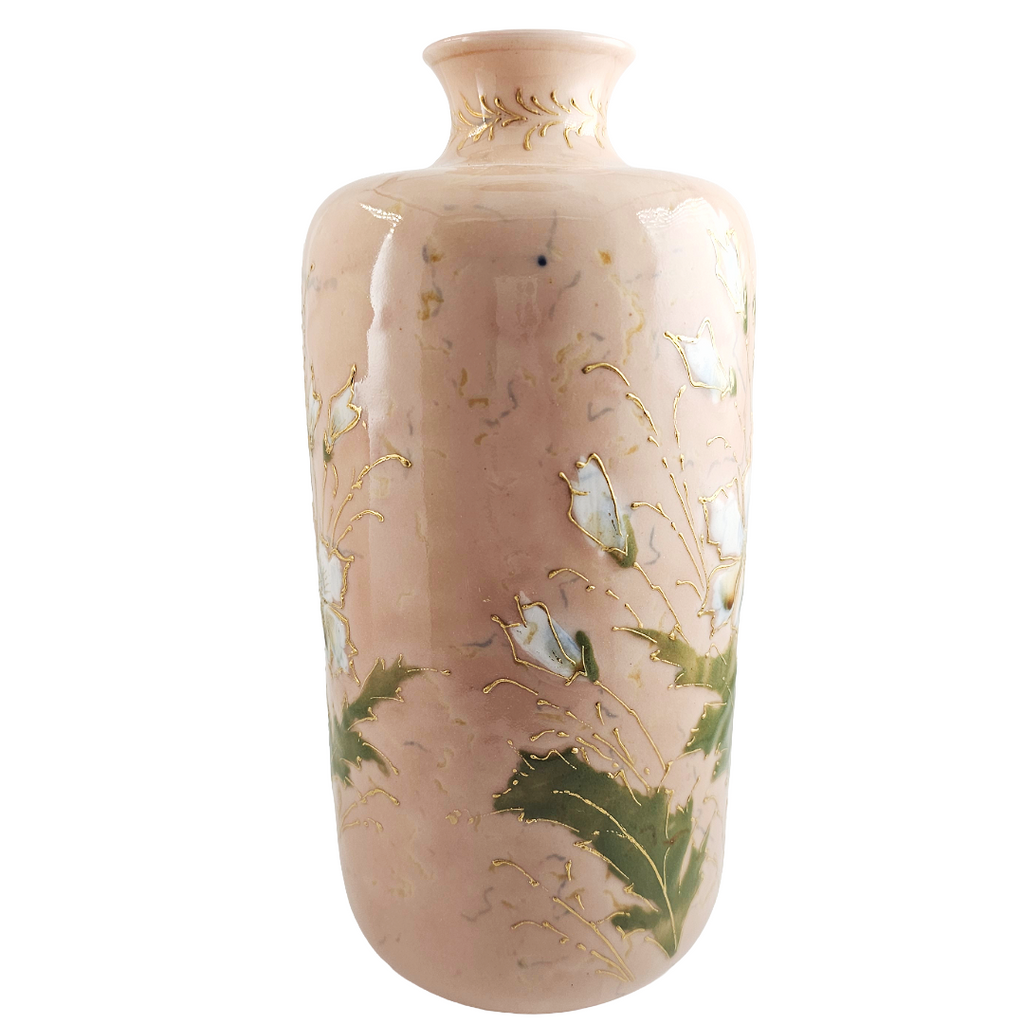 RS Prussia Porcelain Vase, Enamel White Flowers, Mold 909, 9 Inch