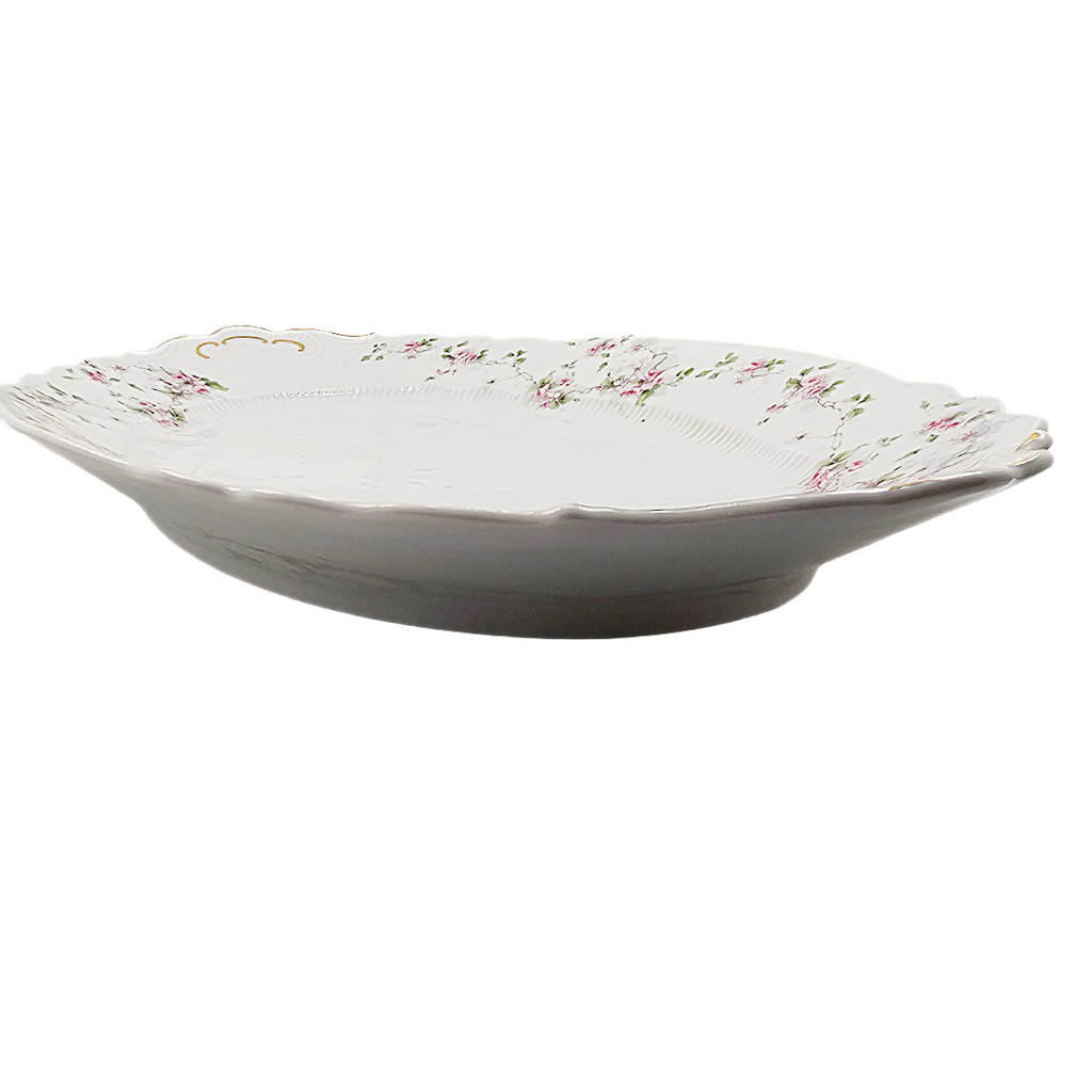 Large Antique Austrian Porcelain Carlsbad Serving Platter Pink Cabbage Rose Pattern