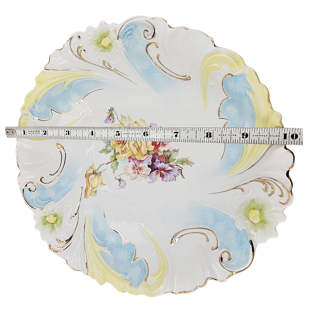 RS PRUSSIA BOWL Stylized Daisy Floral Swirl Rim Mold 40 Yellow Roses & Flowers