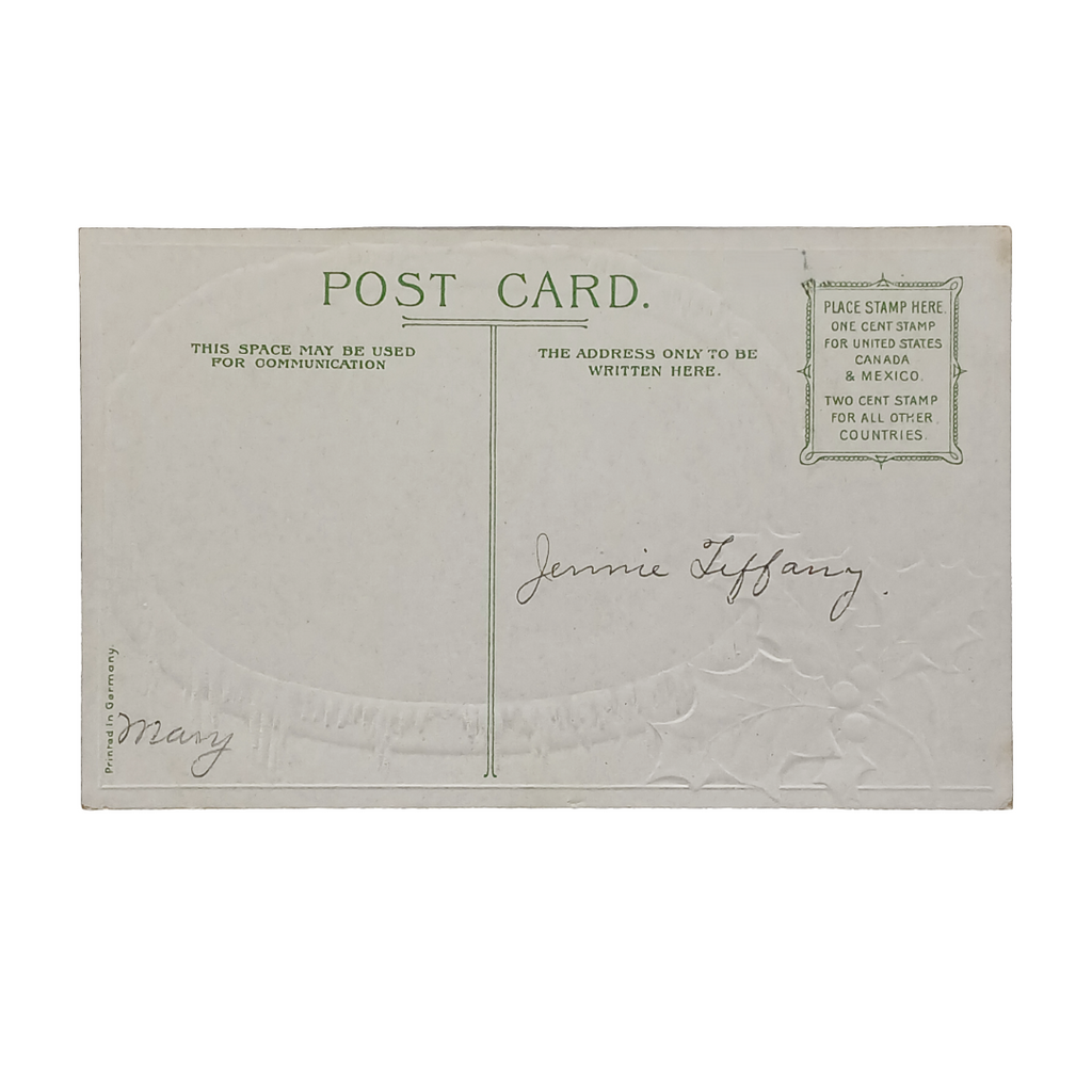 New Year's Postcard Silver Embossed Home in Snow