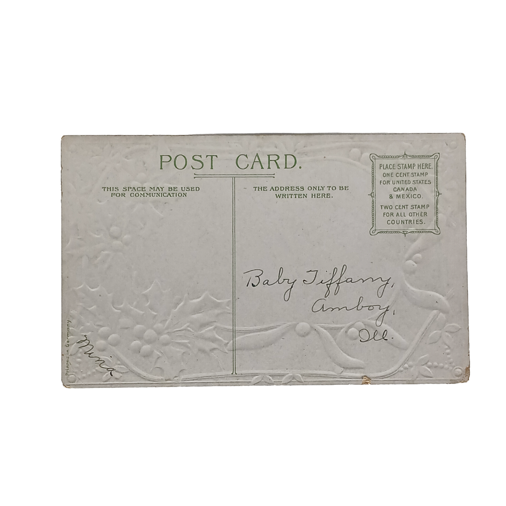 New Year's Postcard Silver Embossed Children in Rocking Horse Carriage
