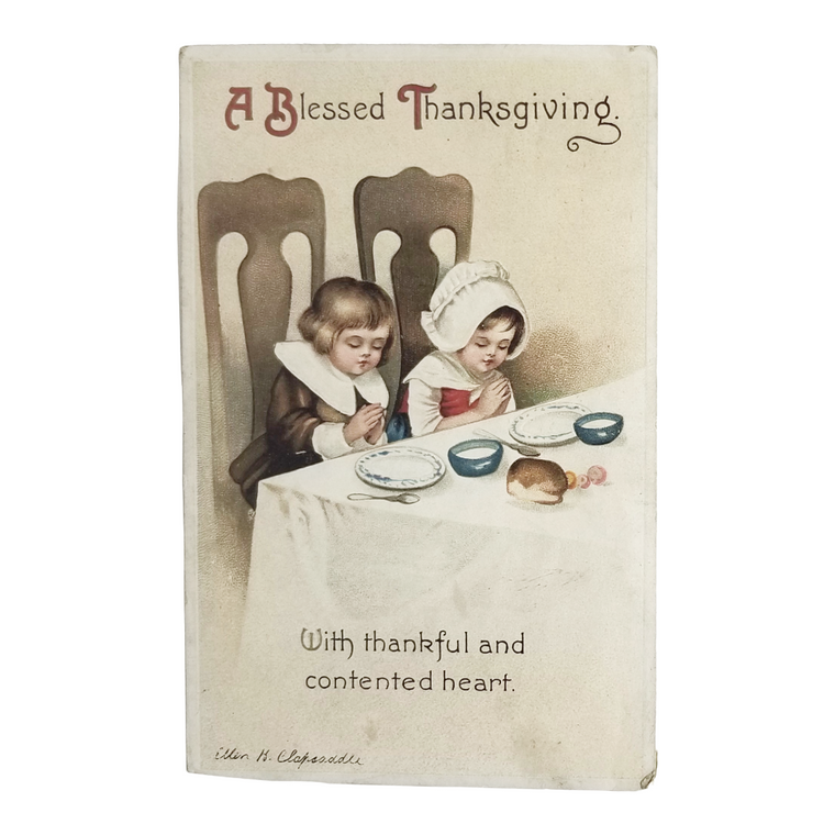 Thanksgiving Postcard Artist Clapsaddle Pilgrim Children Praying