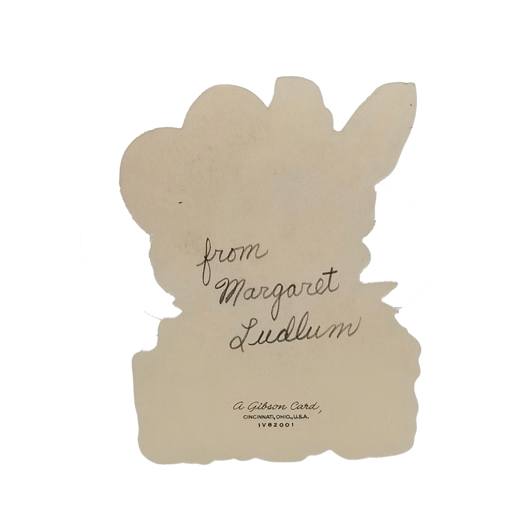 Vintage Valentine Die Cut Card Anthropomorphic Bunny Rabbit in Suit w/ Heart