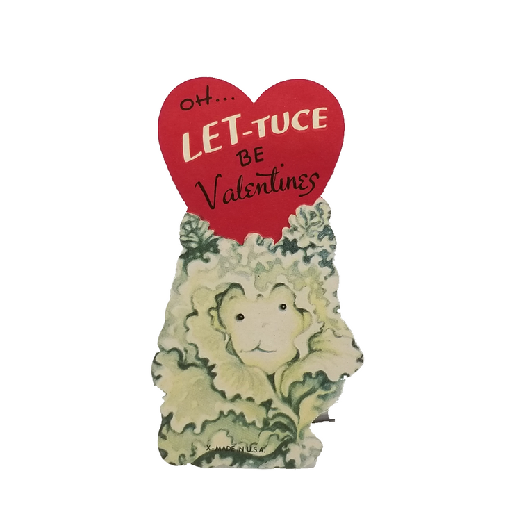 Vintage Valentine Die Cut Card Anthropomorphic Lettuce w/ Heart