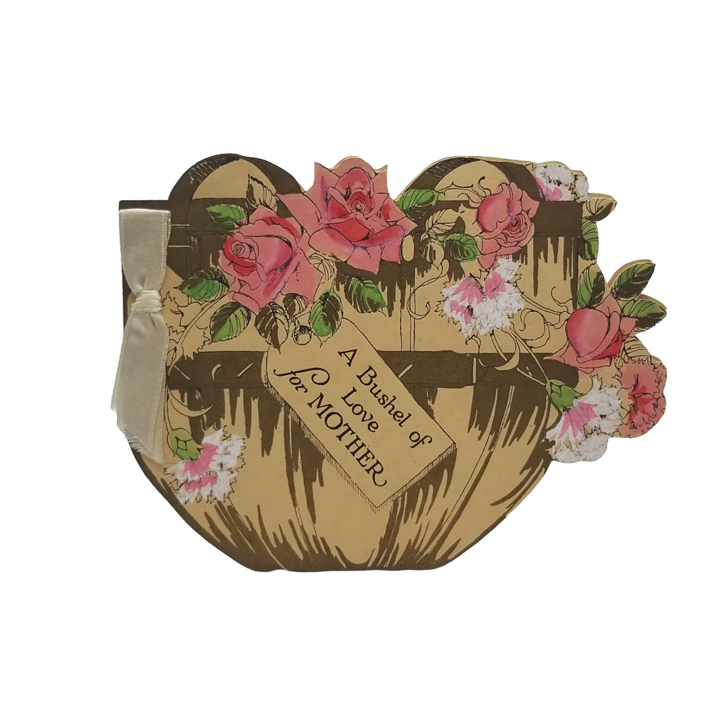 Vintage Valentine Die Cut Card Basket of Flowers "Bushel of Love for Mother"