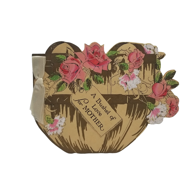Vintage Valentine Die Cut Card Basket of Flowers "Bushel of Love for Mother"