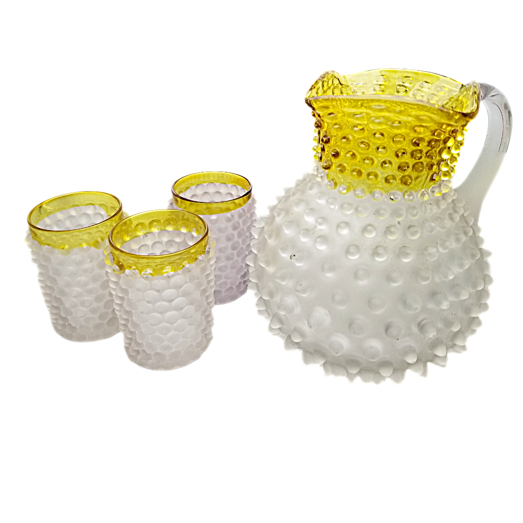 Hobbs EAPG Frances Dew Drop Hobnail Lemonade Pitcher Set