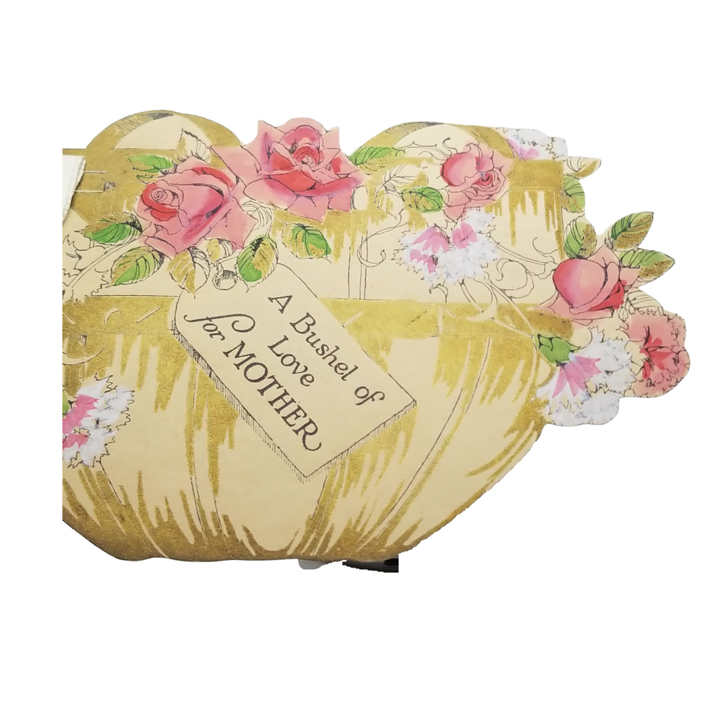 Vintage Valentine Die Cut Card Basket of Flowers "Bushel of Love for Mother"