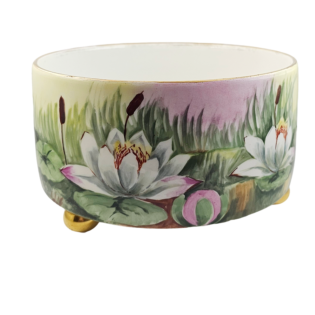 Limoges French Porcelain Cachepot & Fernery Vase HP Swans and Waterlilies AS Hoffman