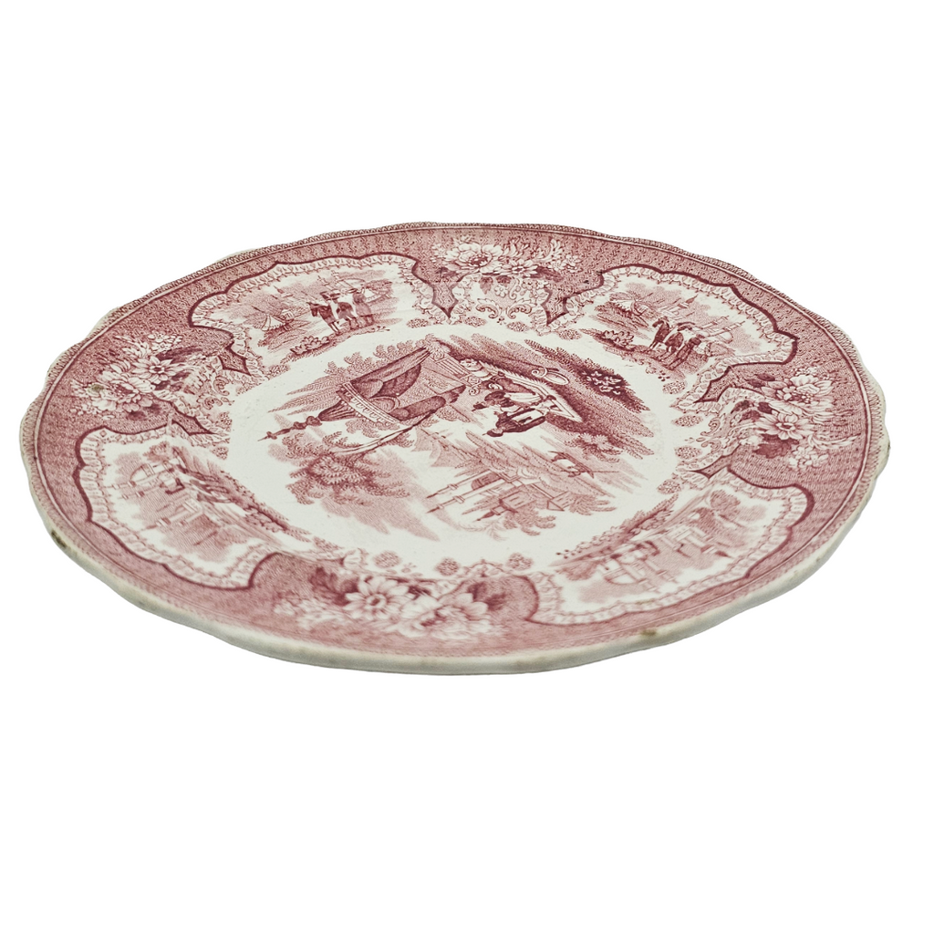Antique English Ironstone Red Transferware Adams & Sons Palestine Plate