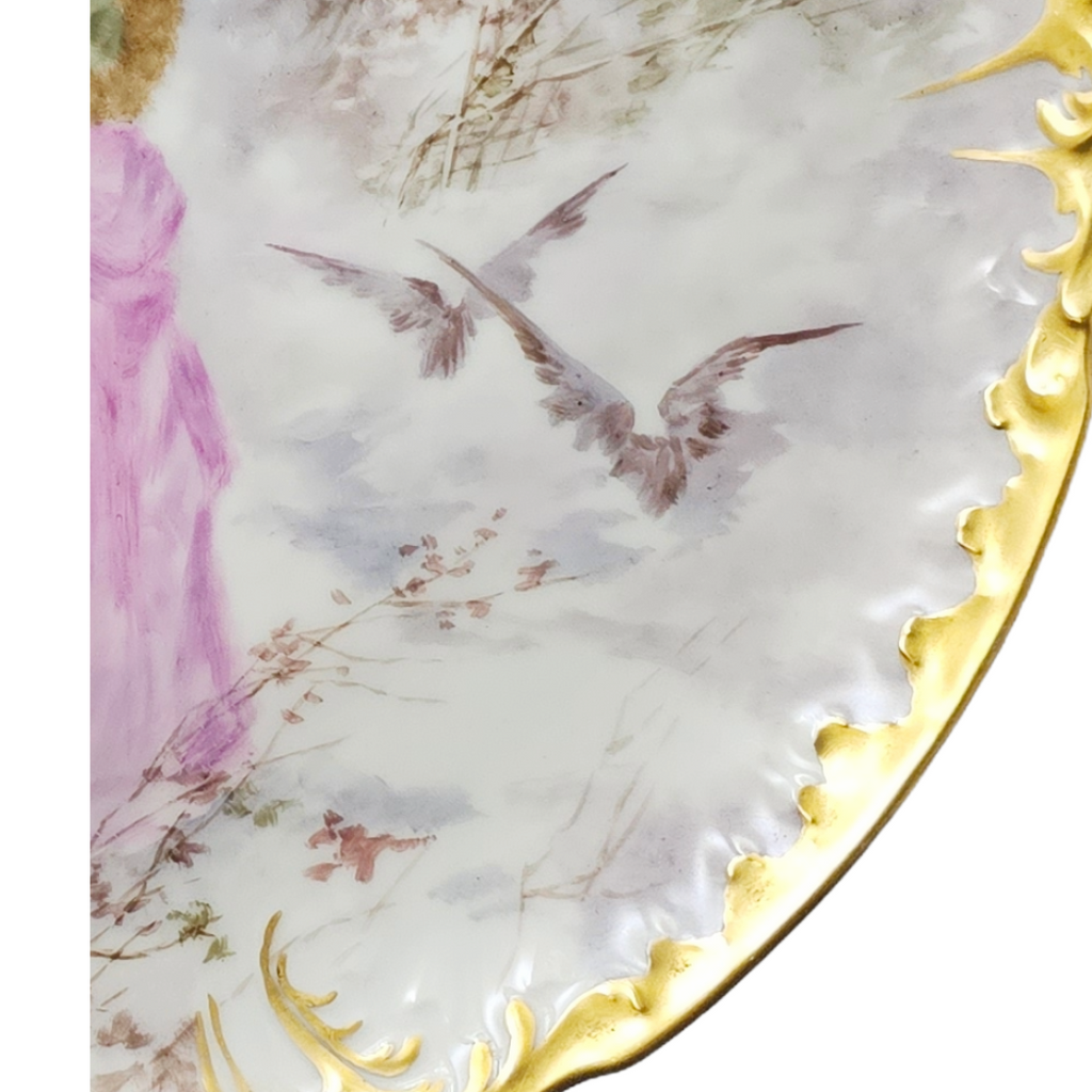 Antique Limoges French Porcelain Charger | JPL Hand Painted Plaque | Large Portrait Plate