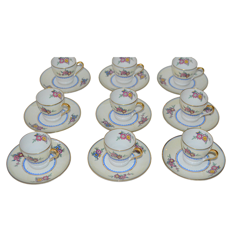 LIMOGES Porcelain Demitasse Cup Saucer Set C. Ahrenfeldt 18 Pc Teacup Service