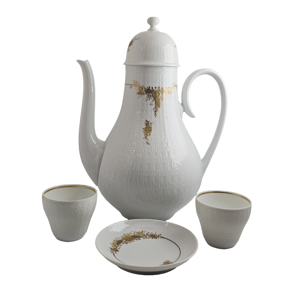 Rosenthal Germany Studio Line Tea Set for Two – Bjorn Wiinblad Design, Gold Floral Trim
