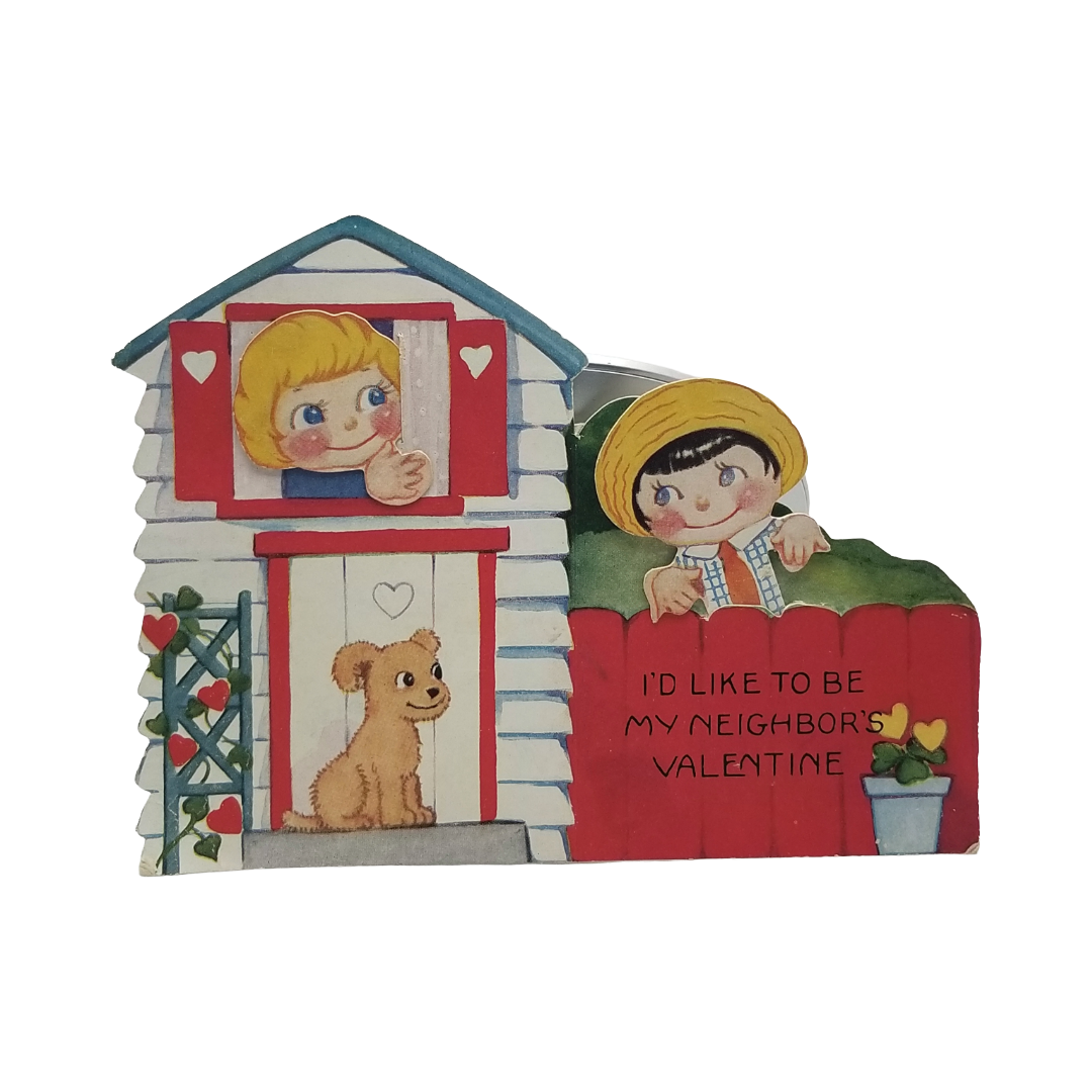 Mechanical Die Cut Valentine's Card Children Puppy House Neighbor's Valentine