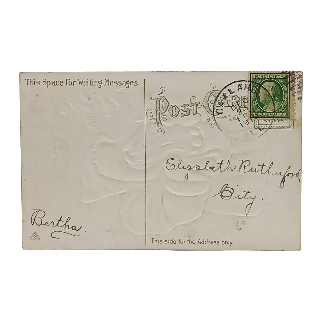 Christmas Postcard Old World Santa in Purple Robe Holding Jester Toy