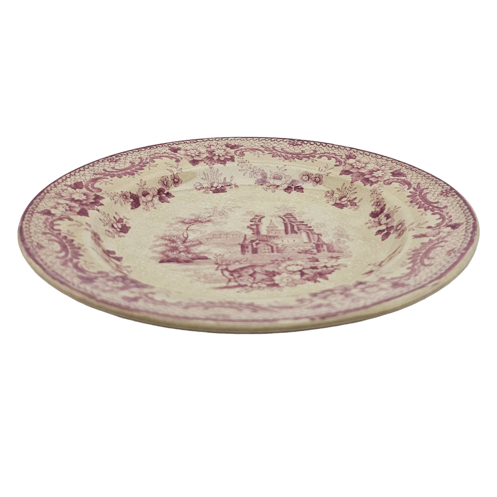 Antique English Ironstone Plum Transferware Plate ANTIQUARIAN Deer Thomas Fell