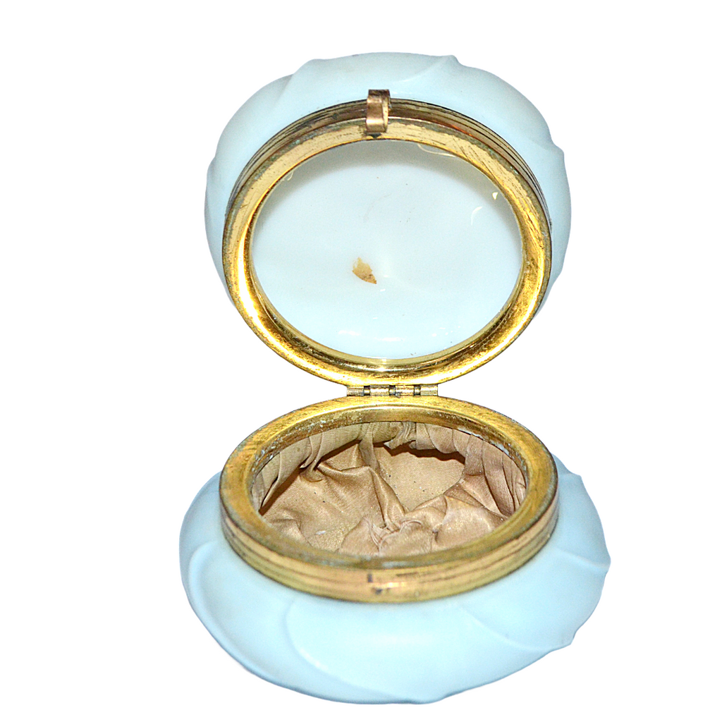 CF Monroe Helmschmeid Swirl Blue Opal Ware Dresser Box with Painted Daisies