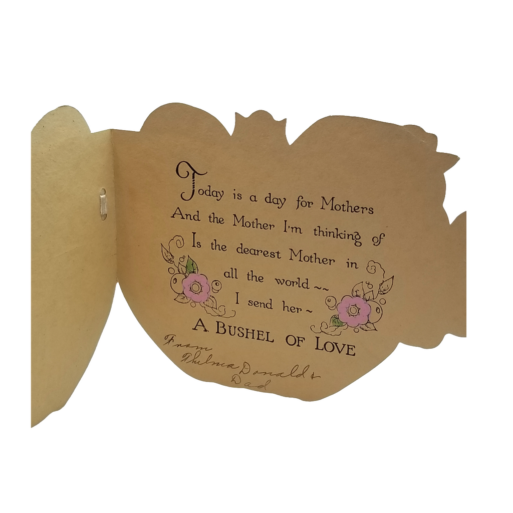 Vintage Valentine Die Cut Card Basket of Flowers "Bushel of Love for Mother"