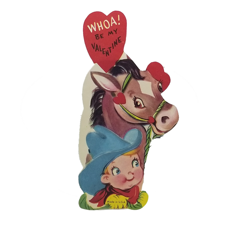 Die Cut Valentine's Card "Whoa Be My Valentine" Cowboy and Horse