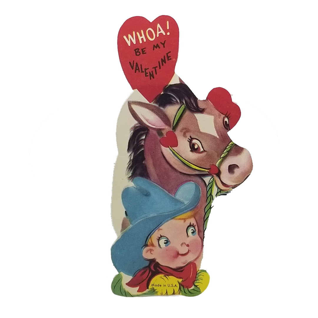 Die Cut Valentine's Card "Whoa Be My Valentine" Cowboy and Horse