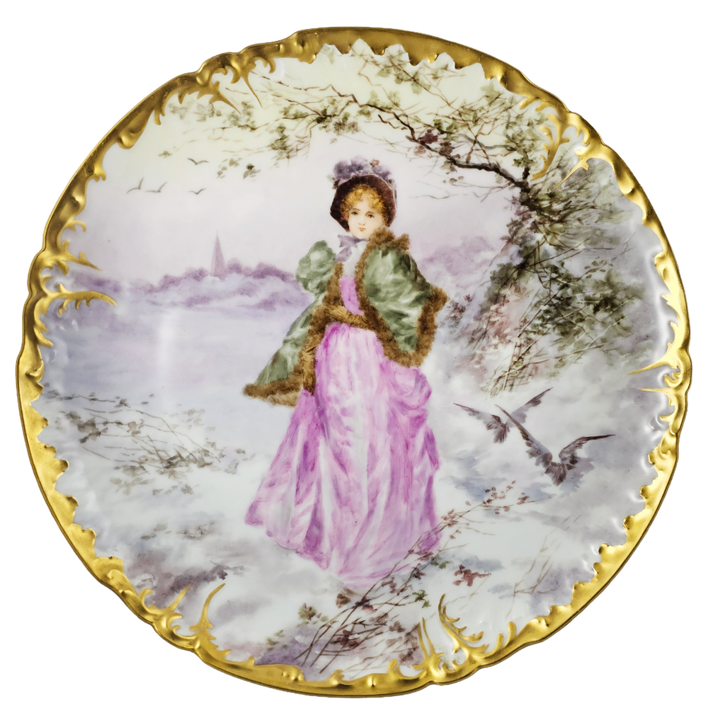 JPl Limoges portrait charger plaque of woman in pink
