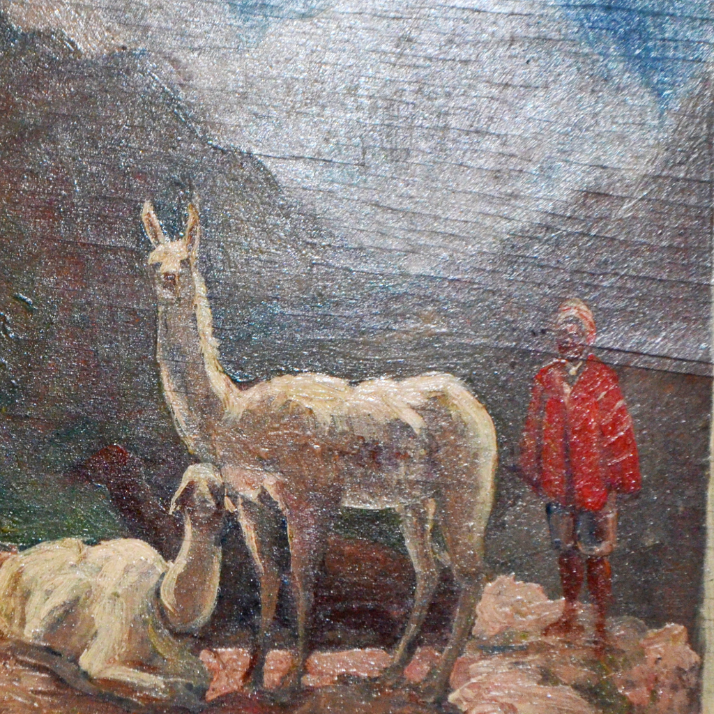 Artist Bush (AMERICAN, 1834 - 1894) Signed NBUSH Oil Peruvian Man Andes Landscape
