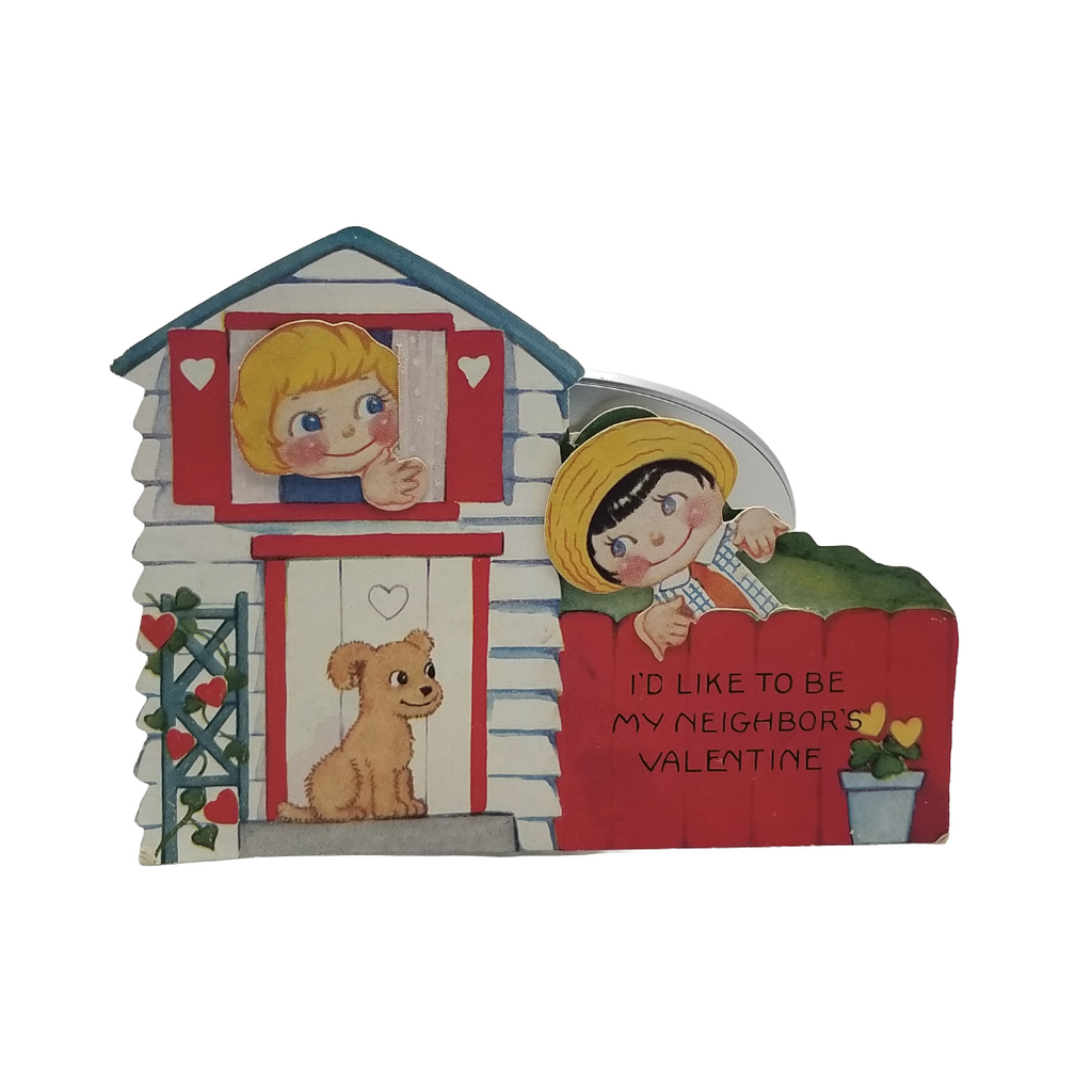Mechanical Die Cut Valentine's Card Children Puppy House Neighbor's Valentine