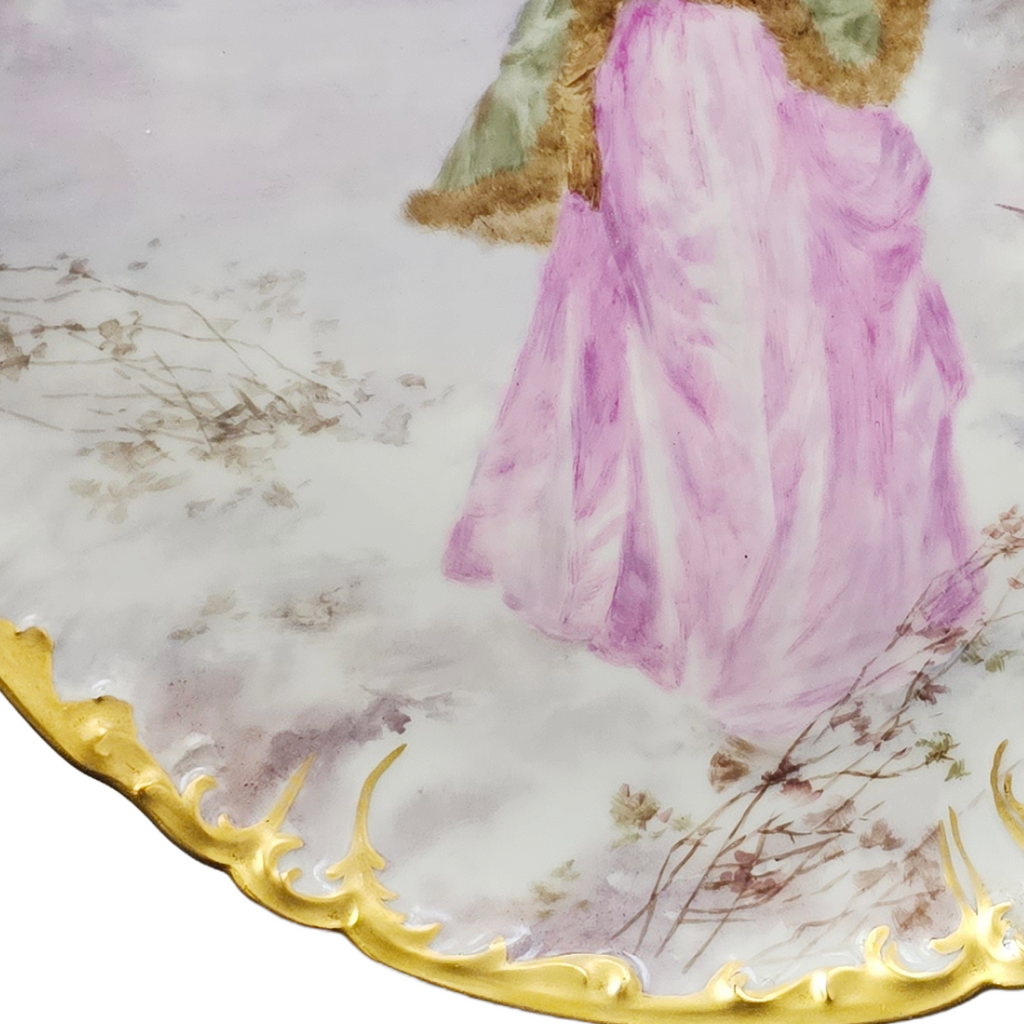Antique Limoges French Porcelain Charger | JPL Hand Painted Plaque | Large Portrait Plate