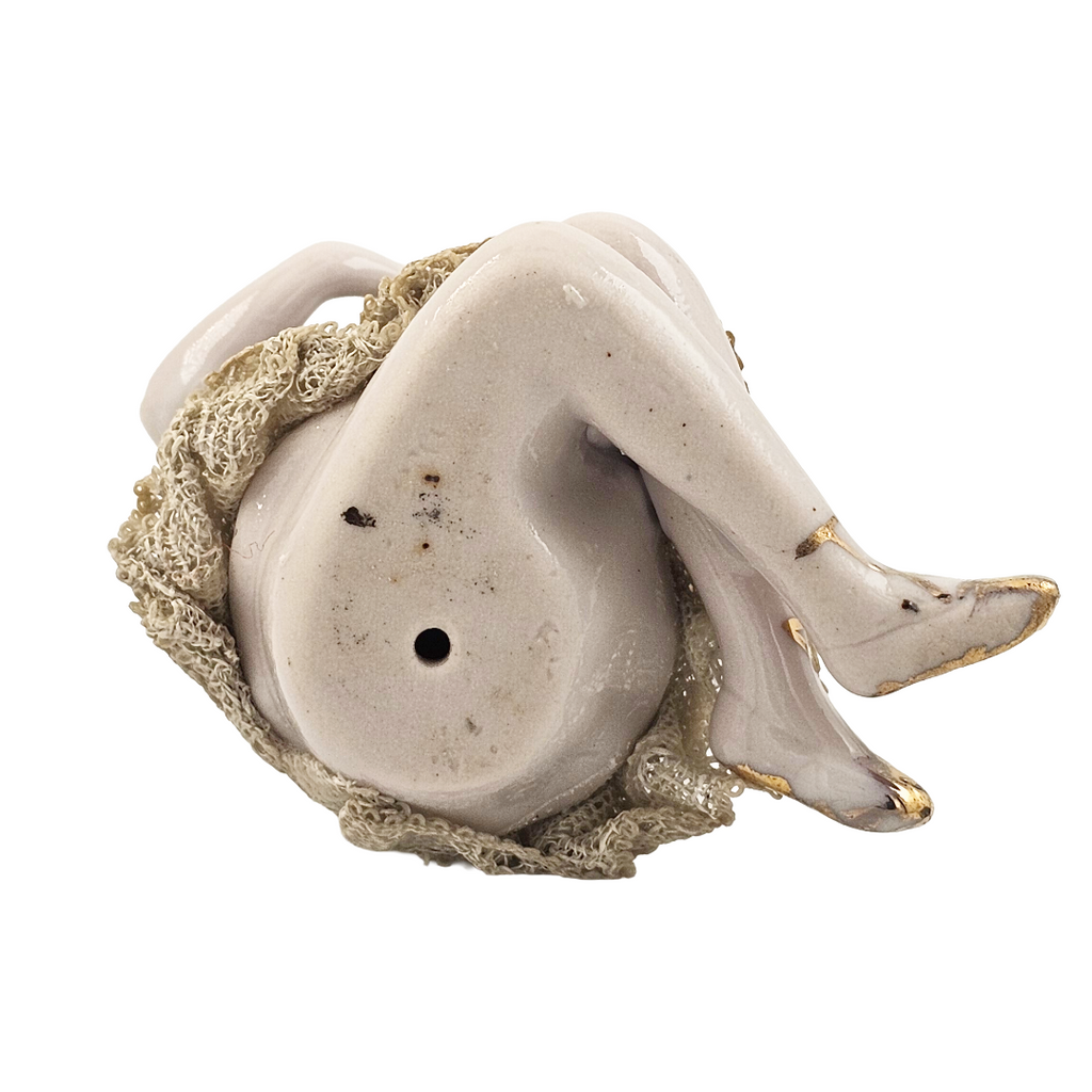 Porcelain Bisque Bathing Beauty Seated Ballerina Dresden Lace Skirt