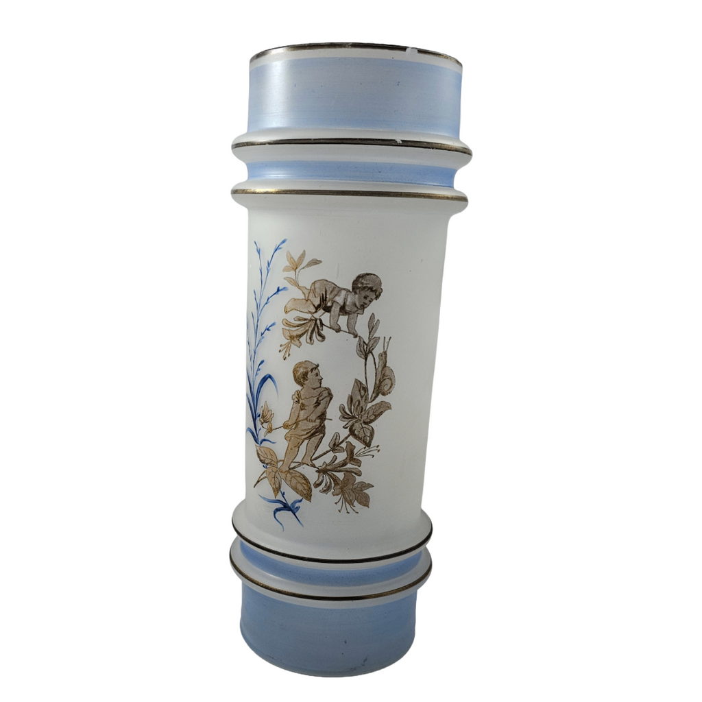 Antique Cherub Cylinder Vase by Mt. Washington Glass Co.