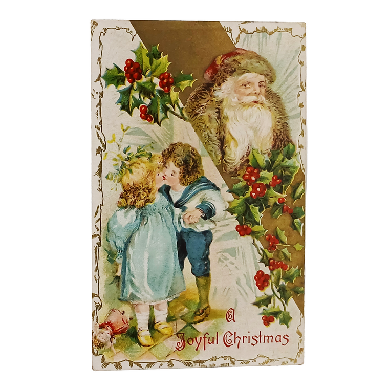 Christmas Postcard Old World Santa in Brown Robe Children Winsch Pub