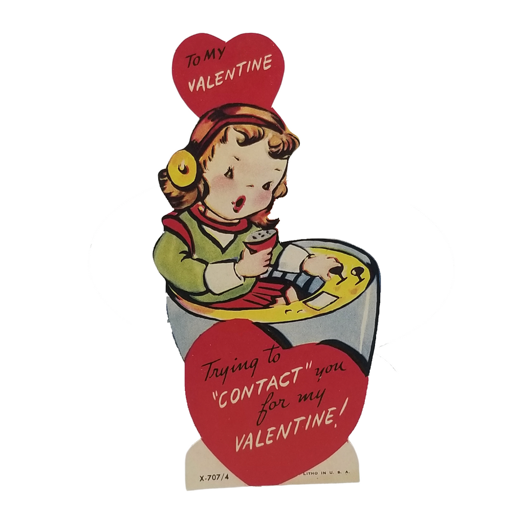 Die Cut Valentine Card Space Themed Girl Making Contact