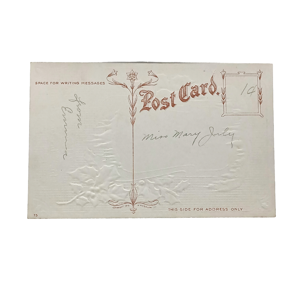 Christmas Postcard  Gold Embossed Landscape Skaters in Winter Snow