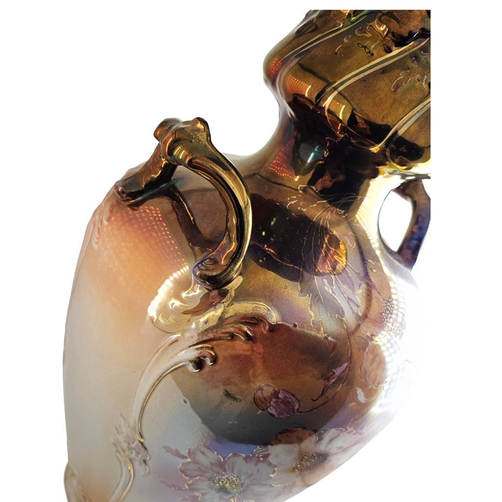 Large Royal Bonn Vase Hand Painted Tiffany Finish Franz Mehlem Germany