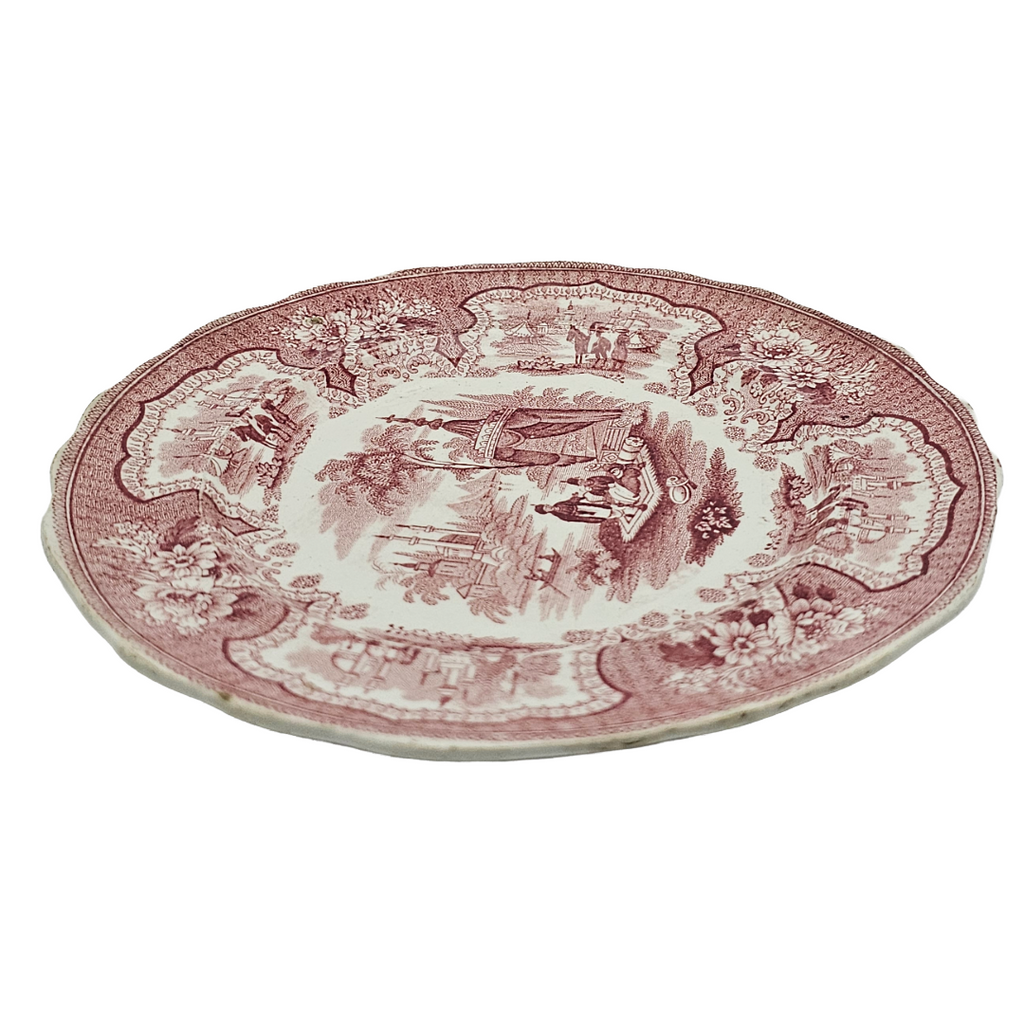 Antique English Ironstone Red Transferware Adams & Sons Palestine Plate