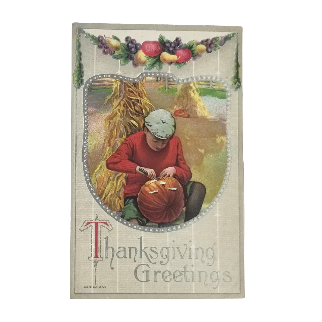 Thanksgiving Halloween Crossover Postcard Boy Carving JOL Series 355