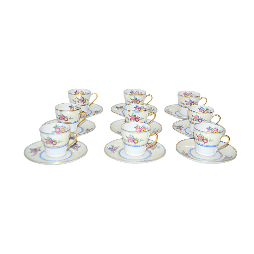 LIMOGES Porcelain Demitasse Cup Saucer Set C. Ahrenfeldt 18 Pc Teacup Service