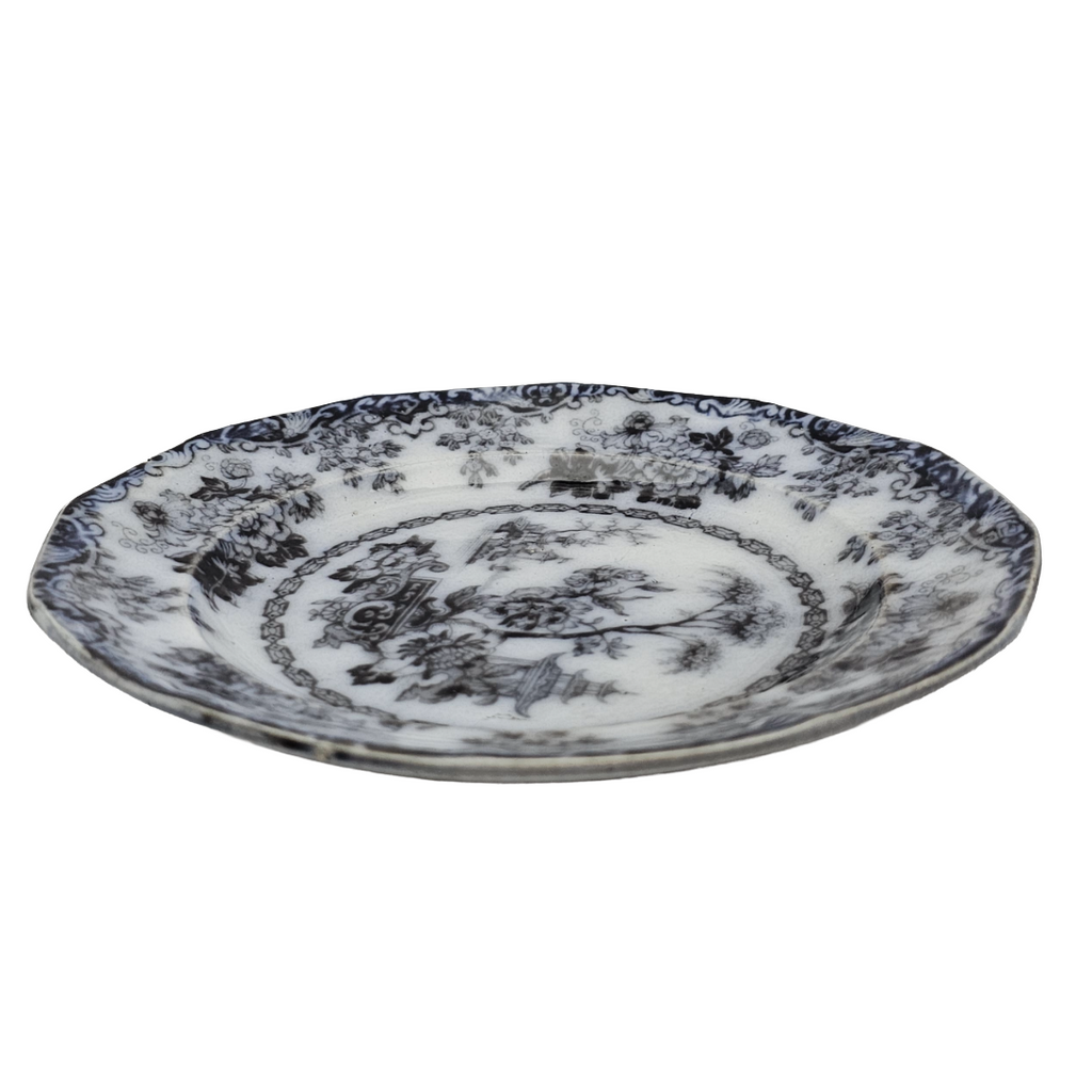 Antique English Ironstone Mulberry Transfer Plate Rhoda Gardens Pattern Circa 1840-1850