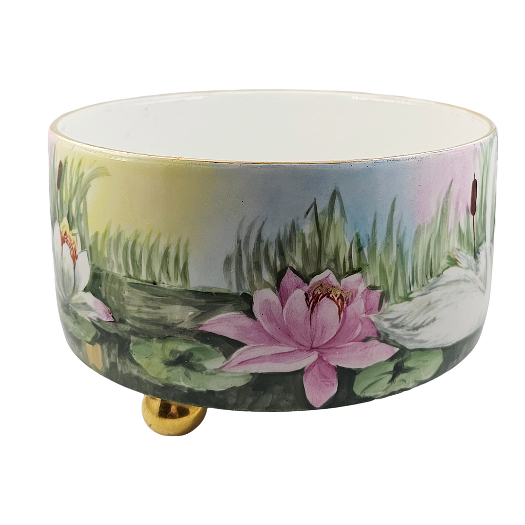 Limoges French Porcelain Cachepot & Fernery Vase HP Swans and Waterlilies AS Hoffman