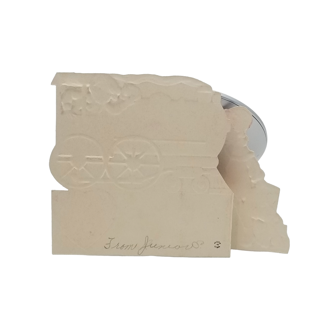 Vintage Valentine Die Cut Card Girl & Puppy Catching Train