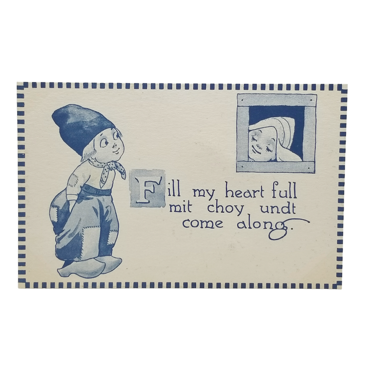 Dutch Boy and Girl Postcard Series 109, Vintage Illustrated Card, Blue & White Art, Bernhardt Wall