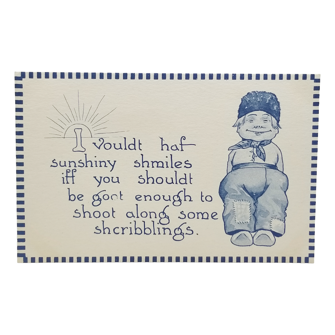 Smiling Dutch Boy Postcard Series 108, Vintage Illustrated Card, Blue & White Art, Artist Bernhardt Wall