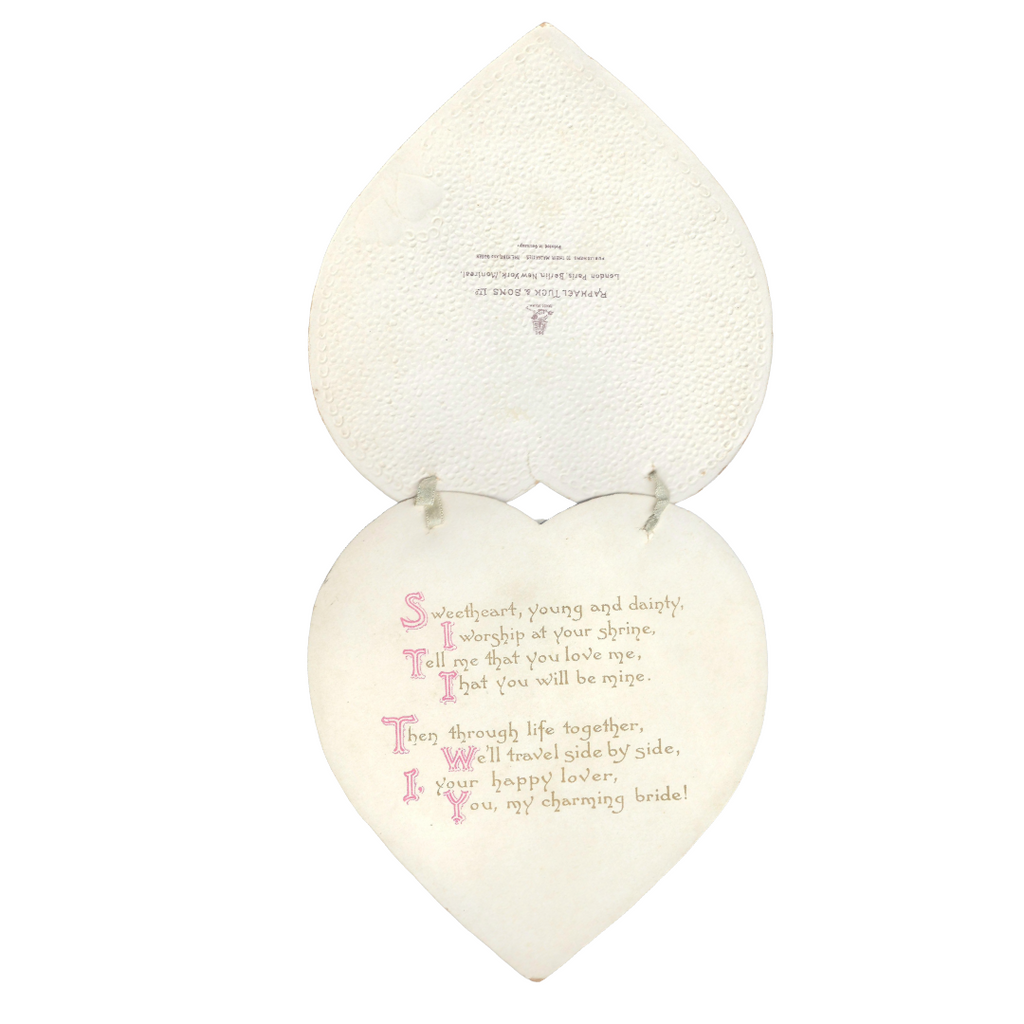 Die Cut Valentine Raphael Tuck Gold Embossed Heart Shaped Card Young Girl in Yellow Gown