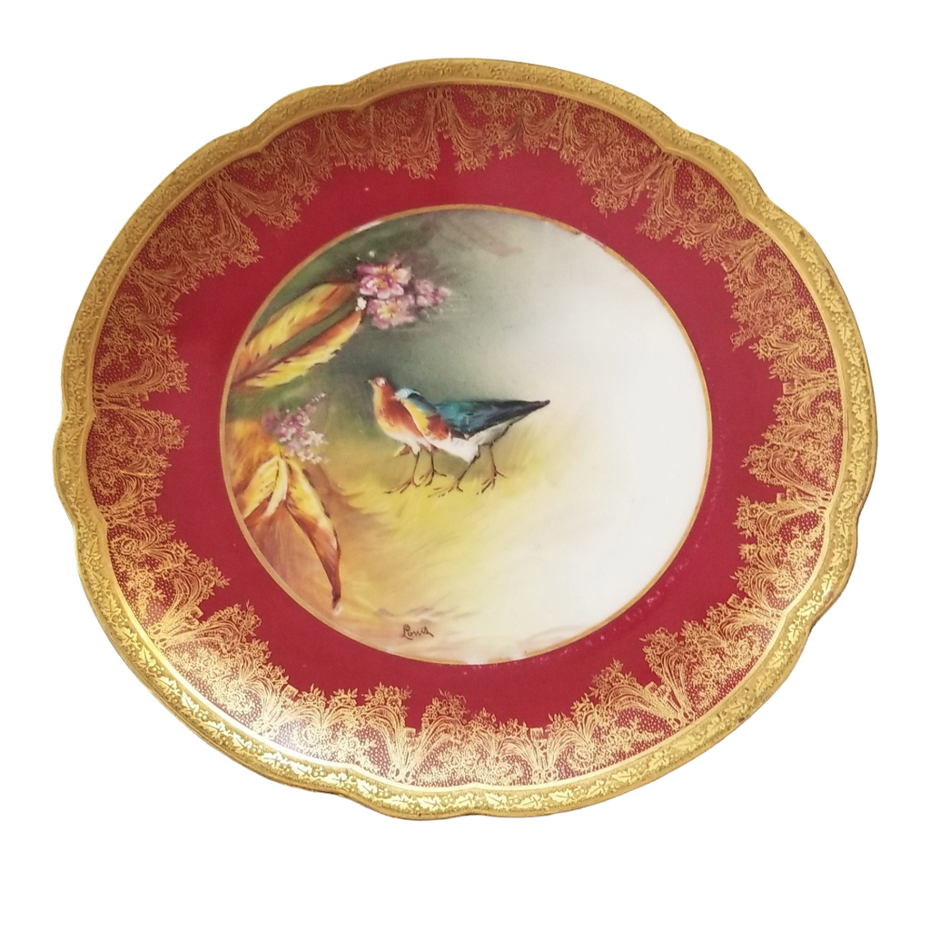 Antique Limoges 9 Piece Game Bird Service, Oval Platter with 8 Plates, Signed