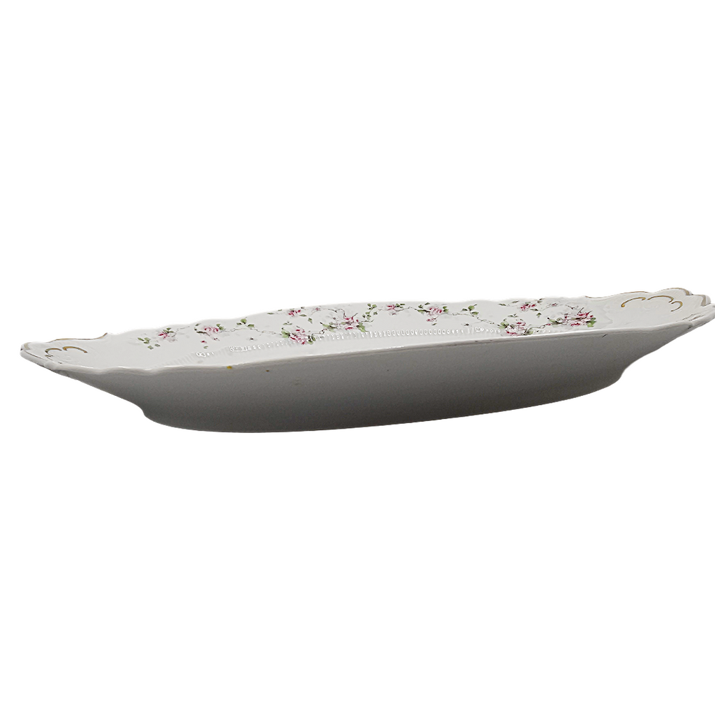 Large Antique Austrian Porcelain Carlsbad Serving Platter Pink Cabbage Rose Pattern
