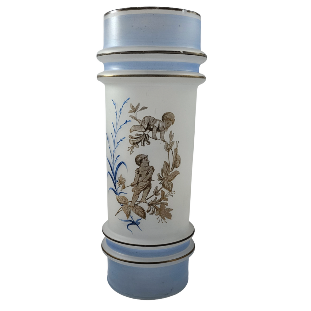 Antique Cherub Cylinder Vase by Mt. Washington Glass Co.